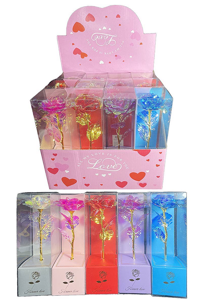 Metallic LED Light-Up Galaxy Rose Gift Box - 12 pcs