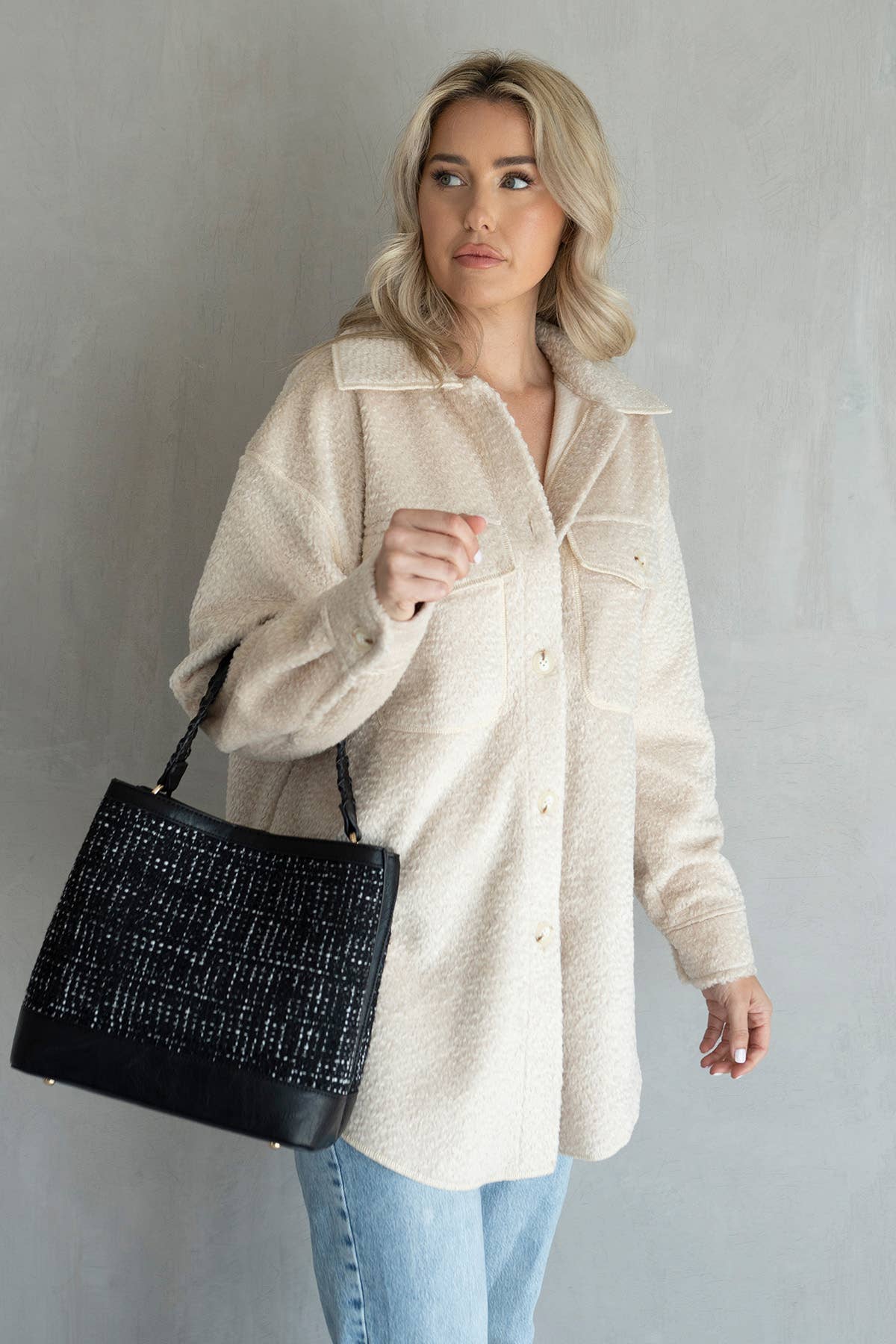 Lyric Knit Textured Jacket w/ Faux Pockets | JKT2206