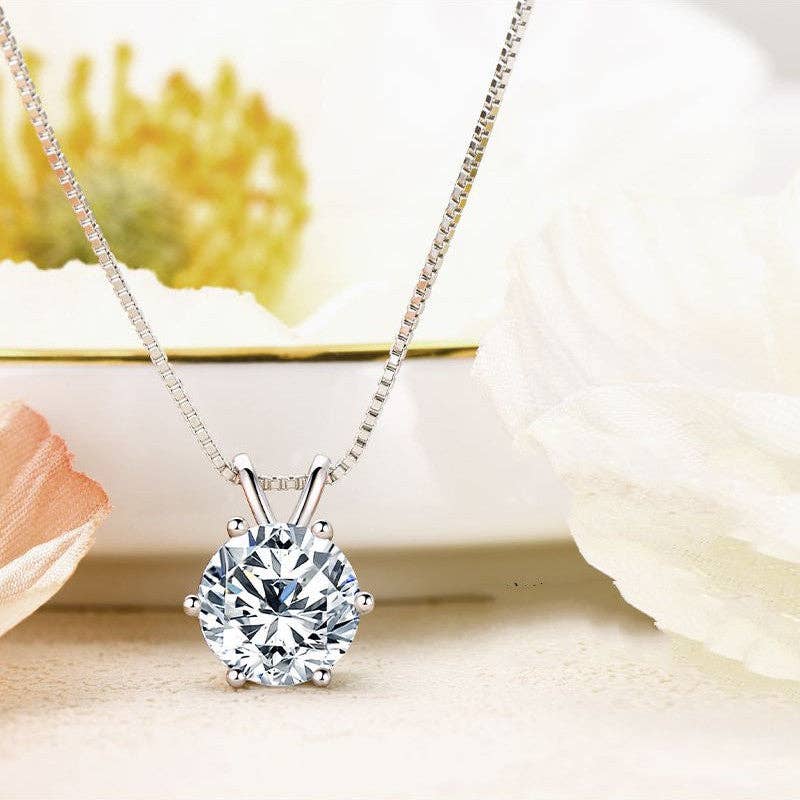 Solitaire Moissanite Pendant Necklace in 925 Sterling Silver