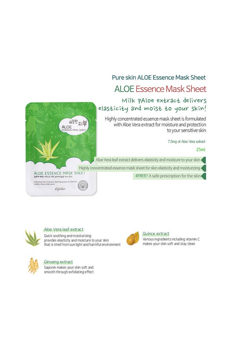 2833 Esfolio ESMPPUAL Aloe Essence Facial Mask Sheet