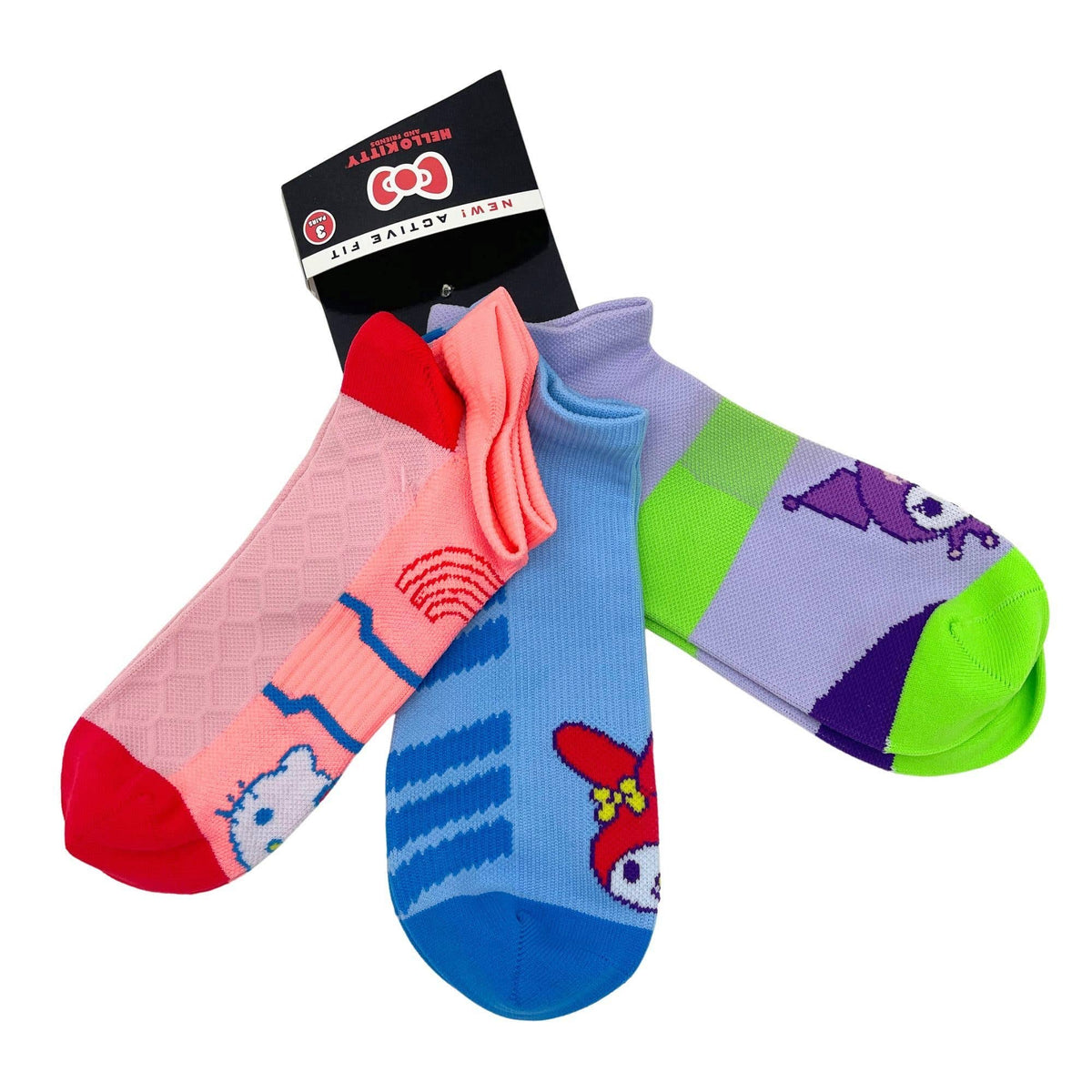 3 Pair Hello Kitty & Friends Sport No Show Socks Size 9–11
