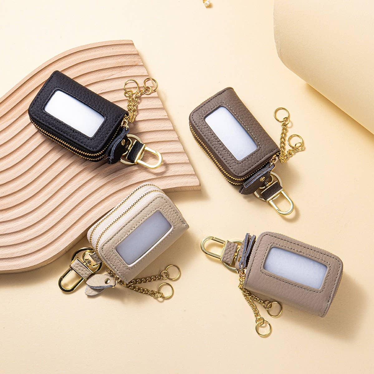 Women’s Leather Key Pouch – Double Zipper Bag_CUAB00385