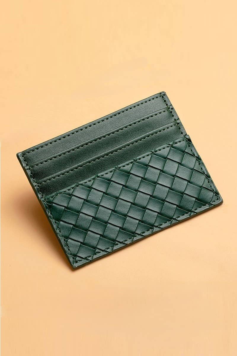 Slim Woven Vegan Leather Wallet Card Holder