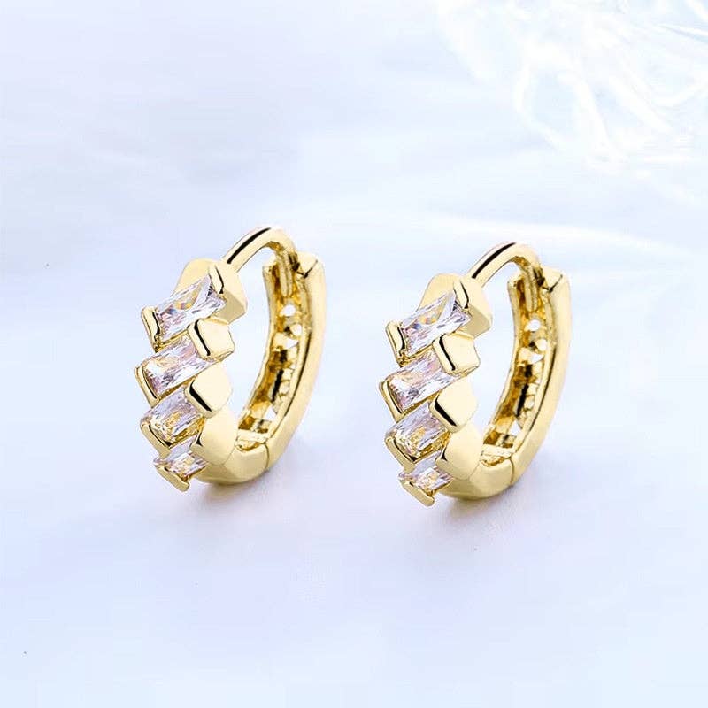 Staggered Baguette Moissanite Hoop Earrings in Solid Copper