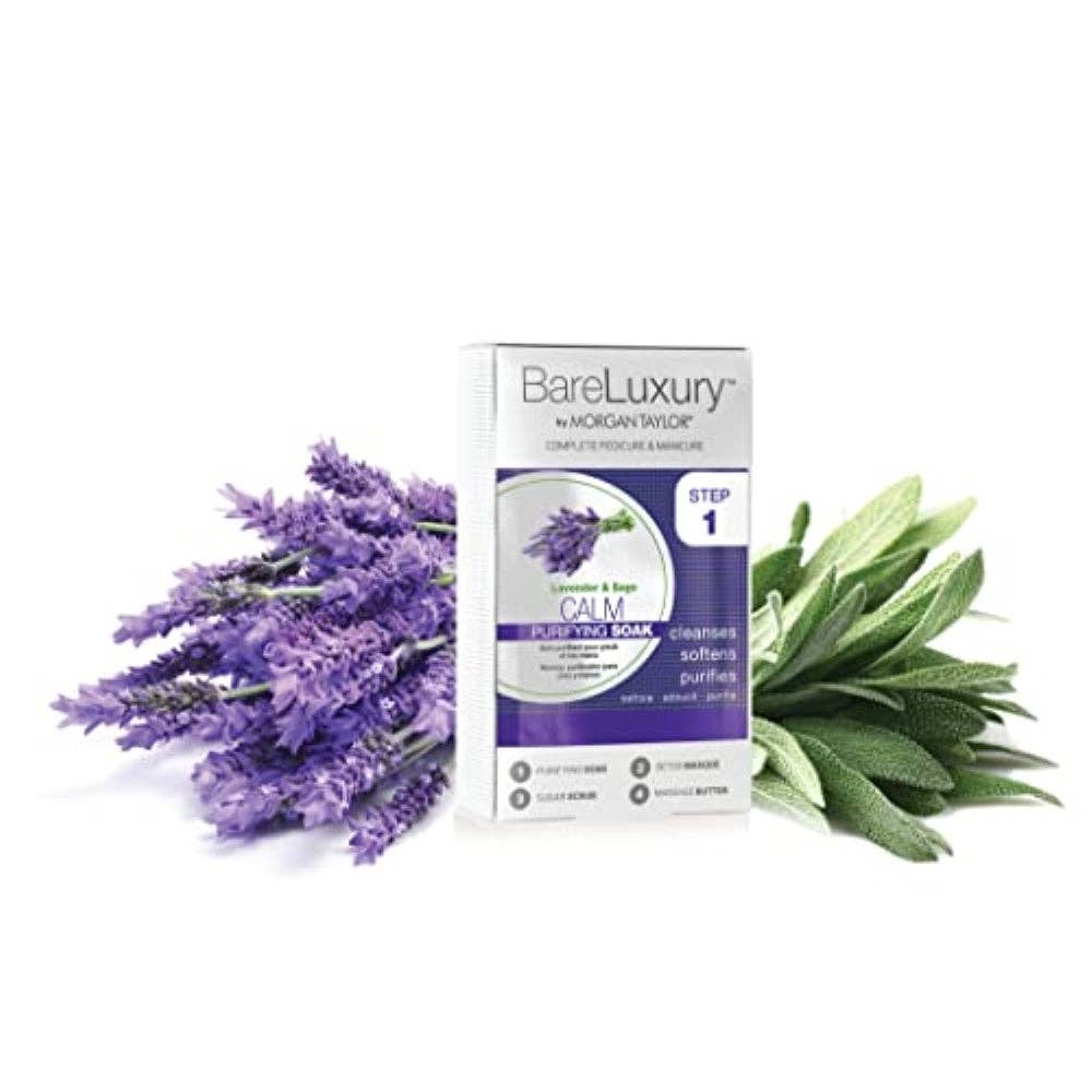 Morgan Taylor BareLuxury 4-Step Complete Pedicure & Manicure Packs - Complete Nail Care Kit with Soak, Masque, Scrub & Massage Butter, Professional Spa-Quality Treatments (Calm Lavender & Sage)
