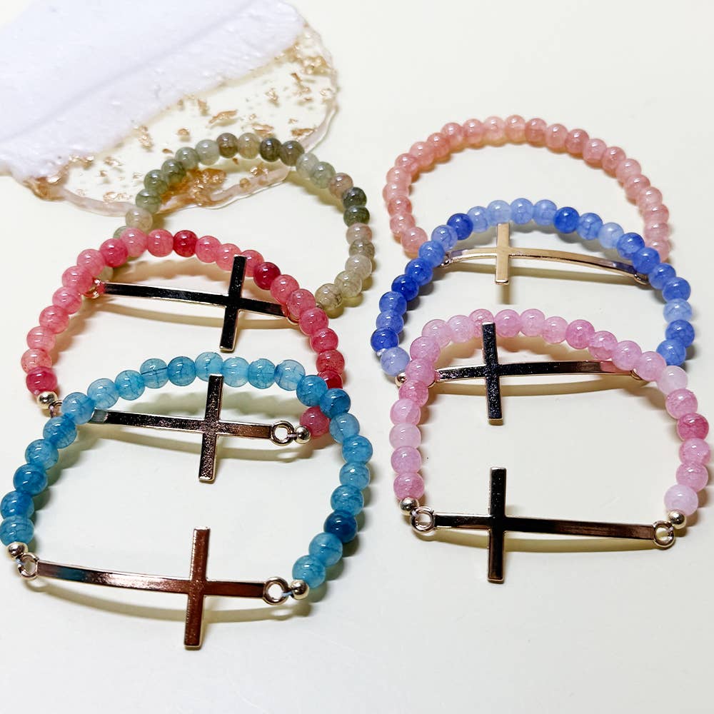 2807 Gold Cross Multi Beaded Stretch Bracelet