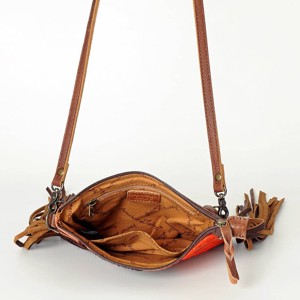 ADBG109 American Darling Hair-On Cowhide Western Crossbody Bag with Leather Fringe Detail