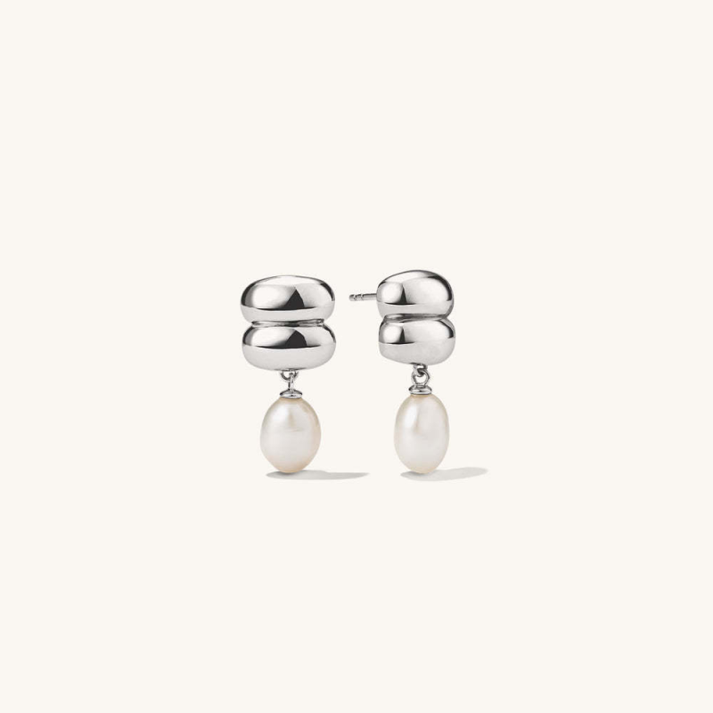 Pearl Wedding Statement Drop Earrings in Stainless Steel