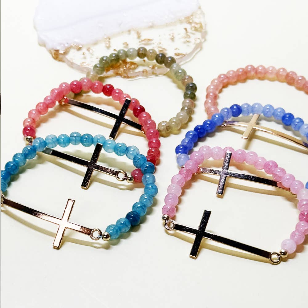 2807 Gold Cross Multi Beaded Stretch Bracelet