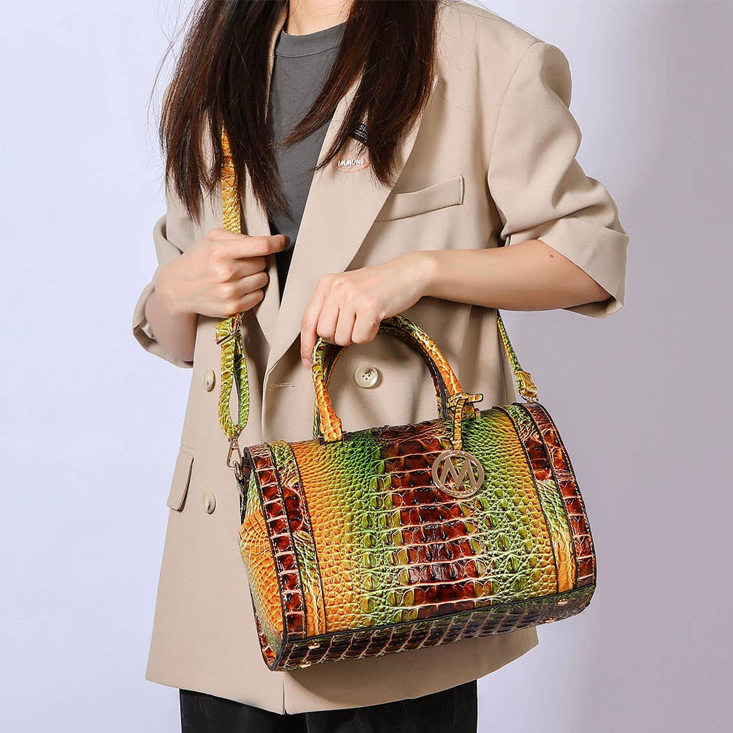 MKF Eleanor Gradient Rainbow Crocodile-Embossed Satchel