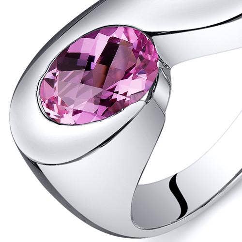 360 Created Pink Sapphire Oval Cut Sterling Silver Ring Size 7