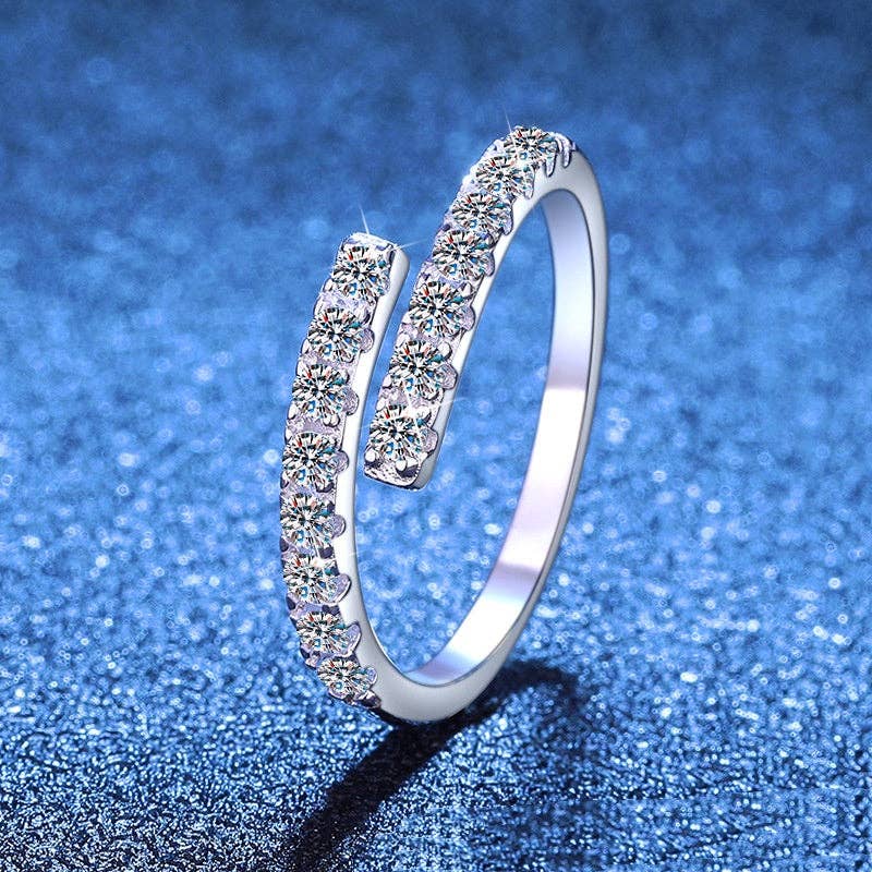 Moissanite Pavé Spiral Bypass Ring in 925 Sterling Silver