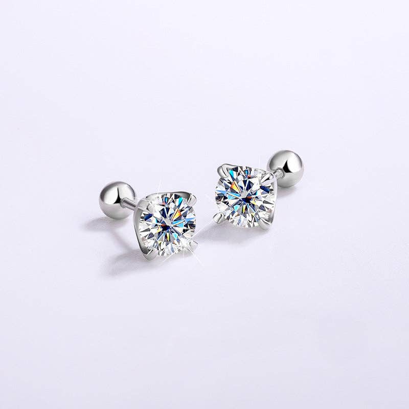 Color Moissanite Ball End Earrings in 925 Sterling Silver