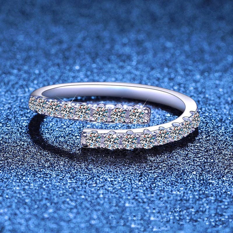 Moissanite Pavé Spiral Bypass Ring in 925 Sterling Silver