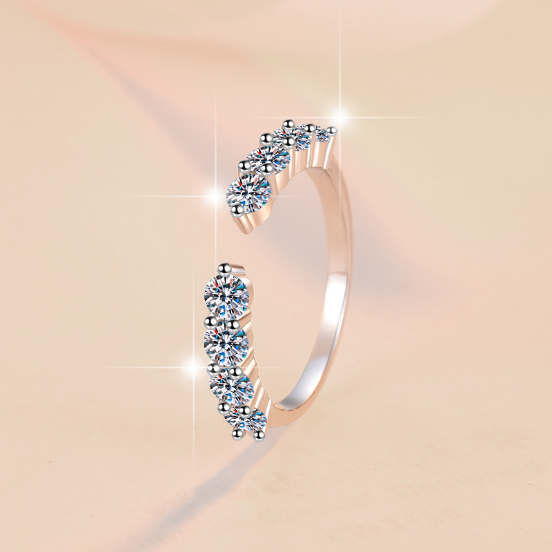 Pave Moissanite Open Wedding Ring in 925 Sterling Silver