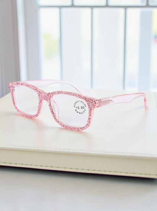 Handmade Rhinestone Rectangle Reader Glasses G0540-Pink