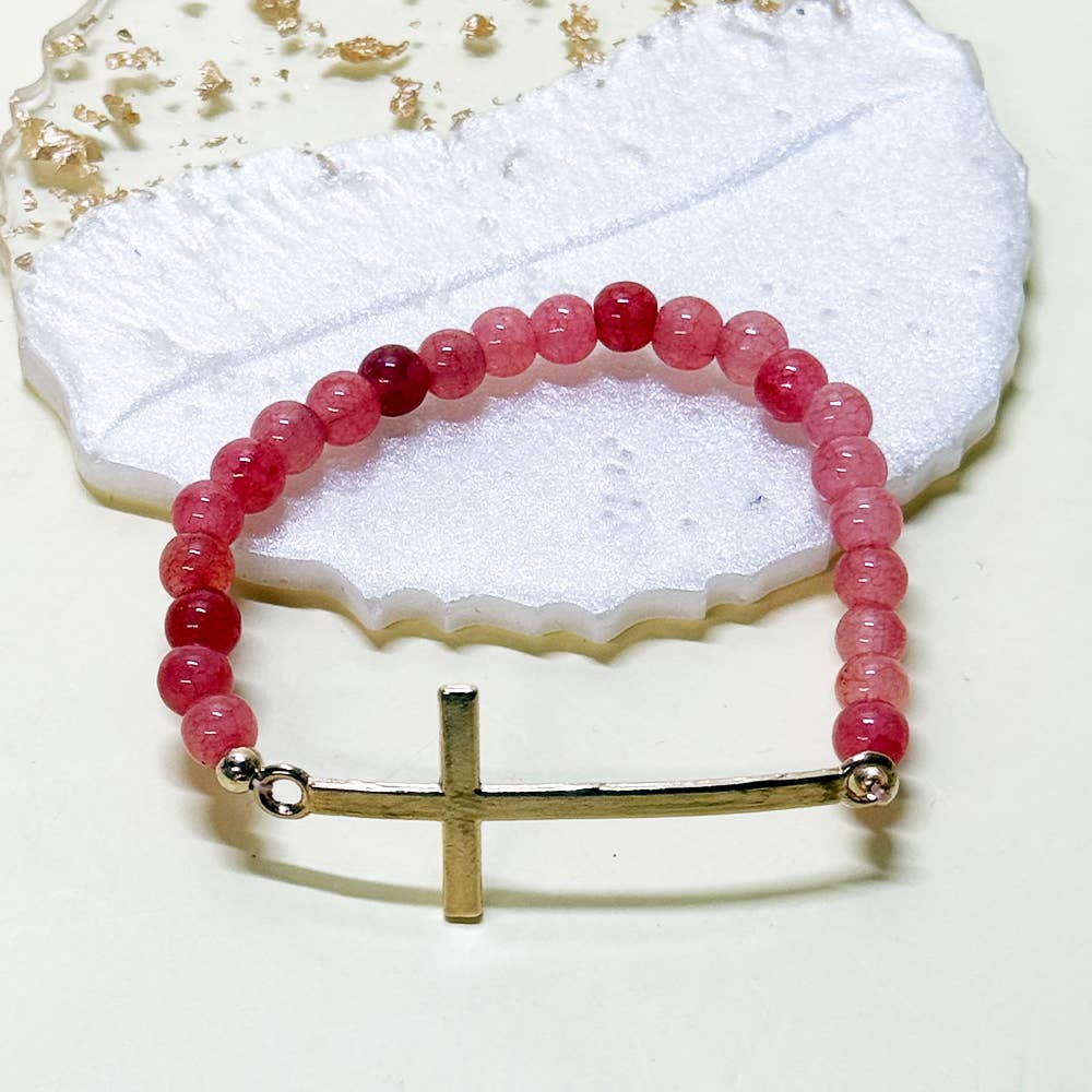 2807 Gold Cross Multi Beaded Stretch Bracelet