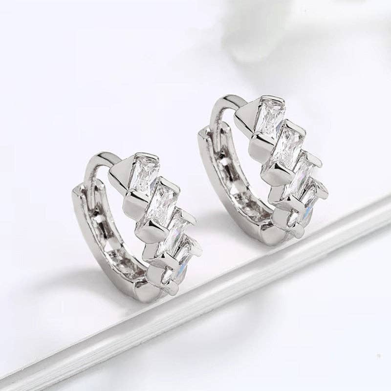 Staggered Baguette Moissanite Hoop Earrings in Solid Copper