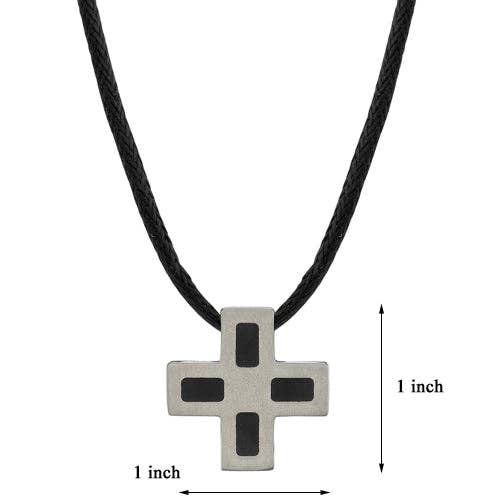 8058 Titanium Brushed Finish Square Cross Pendant Necklace