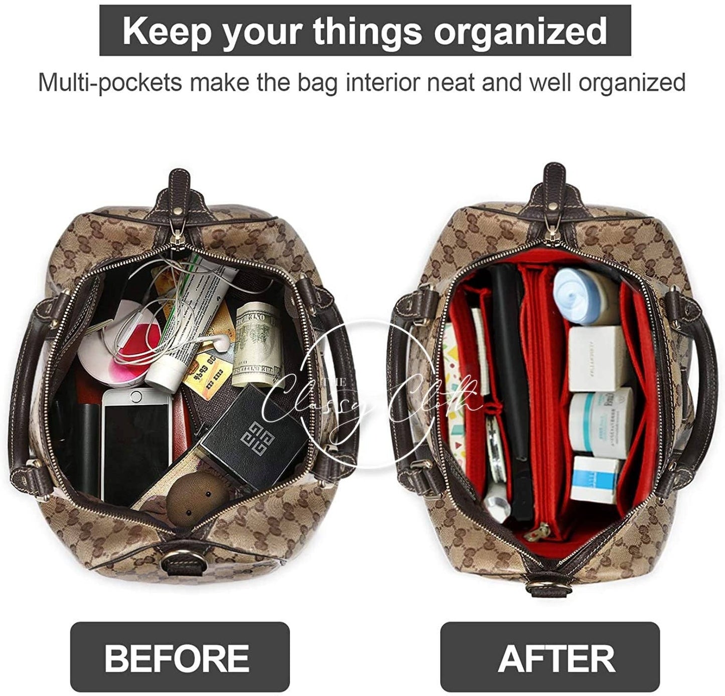 Tote Bag Purse Organizer Insert - Red RTS