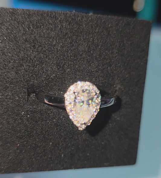 505 Moissanite 1.23ctw VVS D color .925ss Size 8 Pear Halo Ring