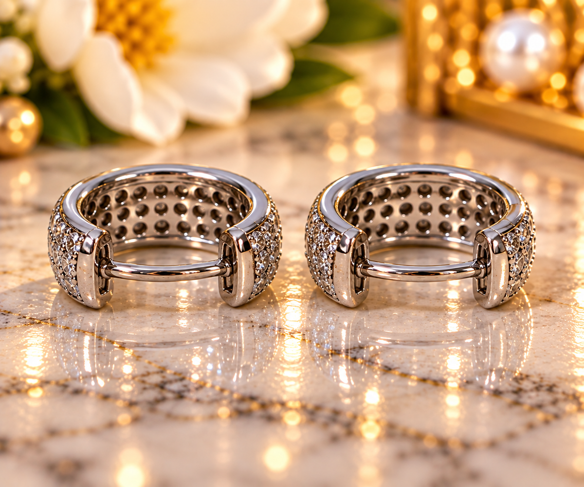 #1158- 0.56 CTW Moissanite Pavé Huggie Hoop Earrings – .925 Sterling Silver