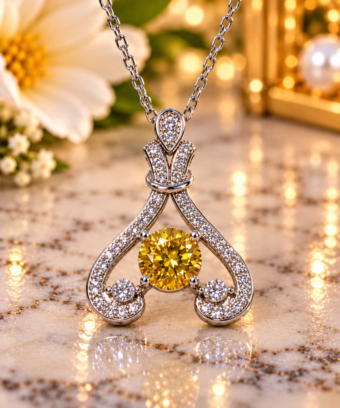 #149- 1.2CT Yellow Moissanite Round Brilliant Statement Pendant – .925 Sterling Silver – Certified
