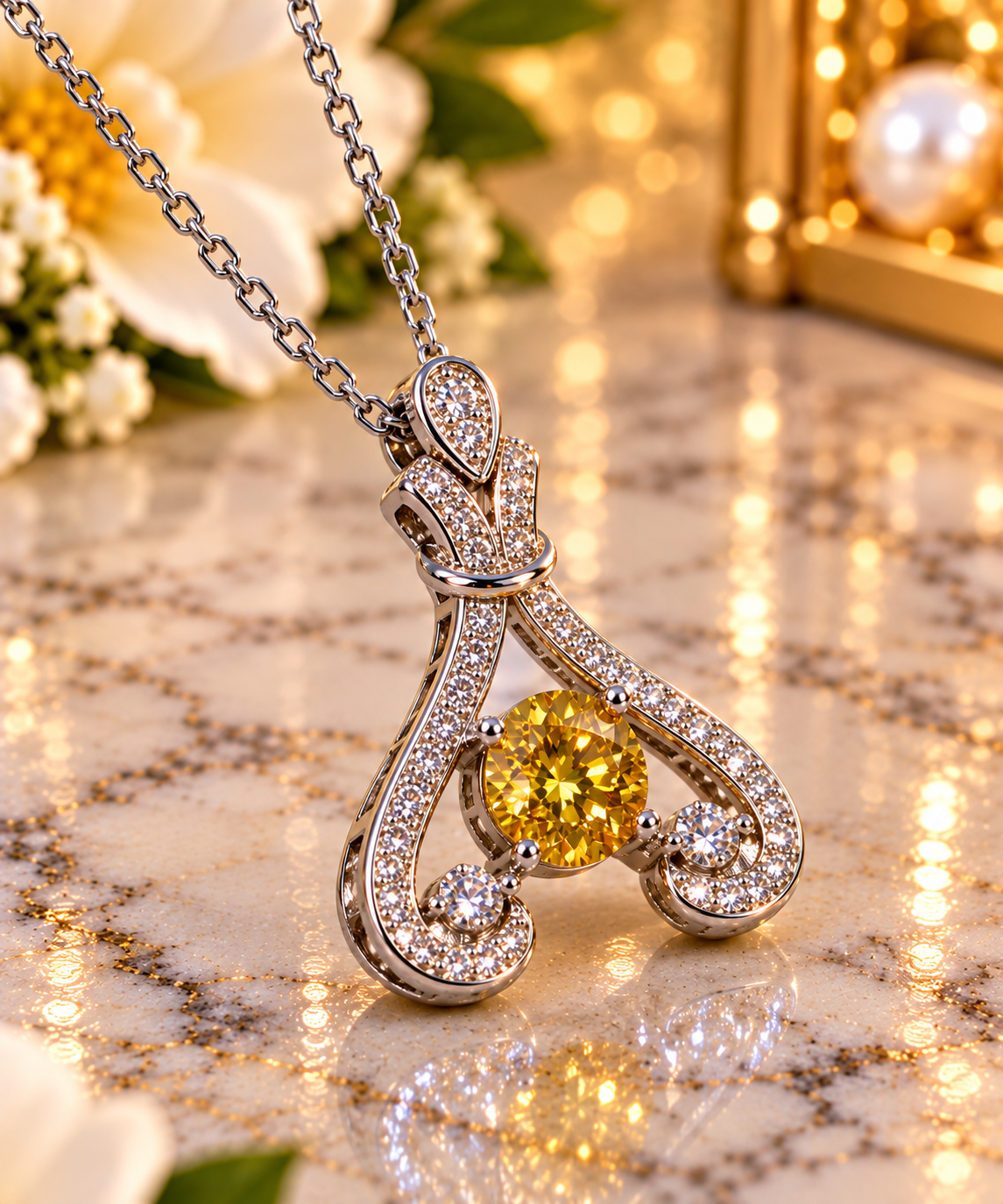 #149- 1.2CT Yellow Moissanite Round Brilliant Statement Pendant – .925 Sterling Silver – Certified