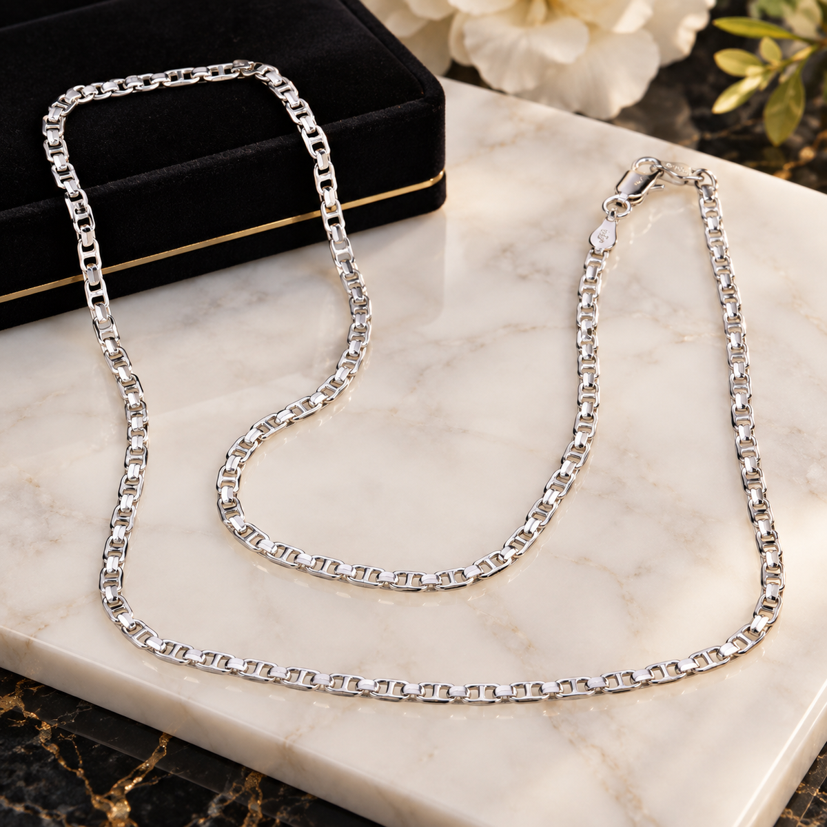 #624- 18" 1.5mm .925 Sterling Silver Mariner Link Chain Made in Italy