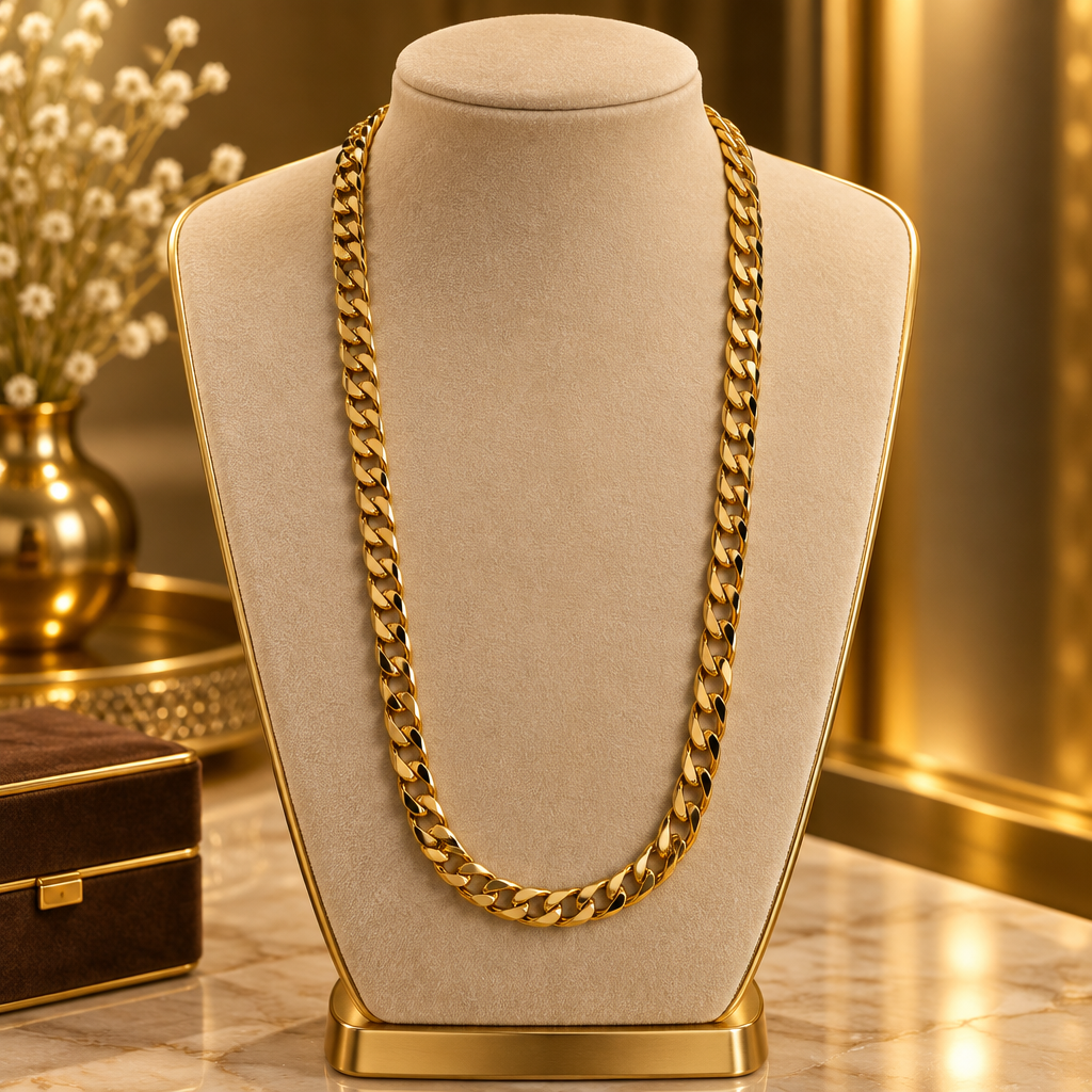 124- 18K Yellow Gold  Filled 18" 4mm Cuban Curb Link Chain