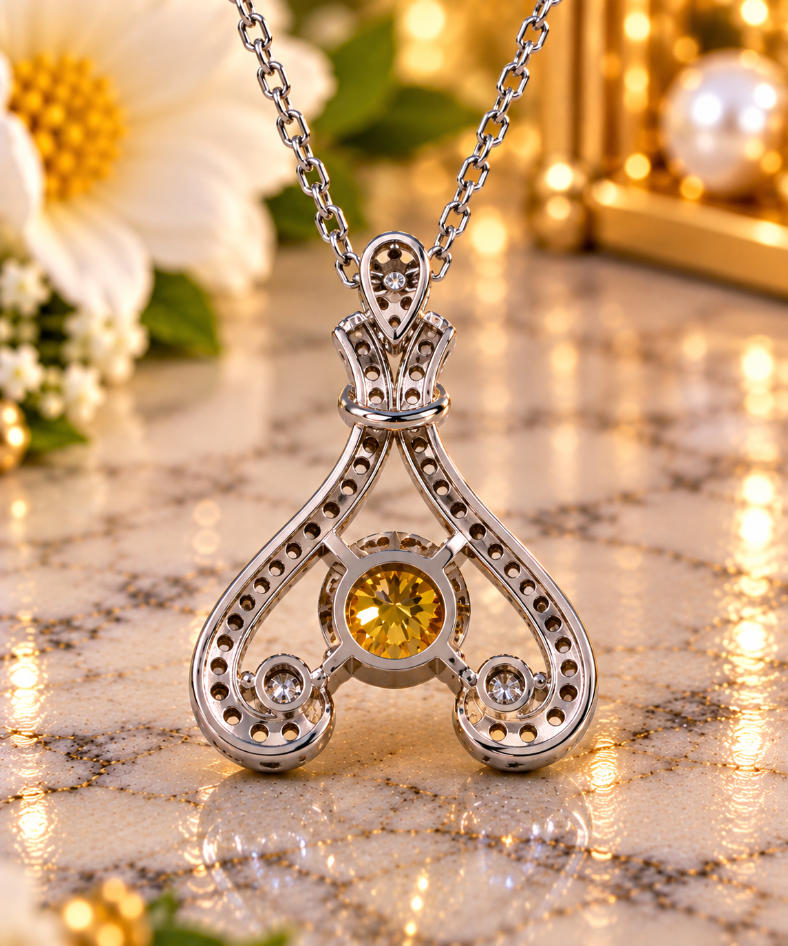 #149- 1.2CT Yellow Moissanite Round Brilliant Statement Pendant – .925 Sterling Silver – Certified