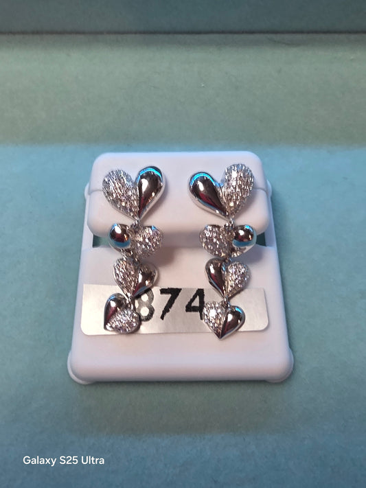 874 - .925 Multi Heart dangle 1.5ctw VVS D Color Moissanite Earings.