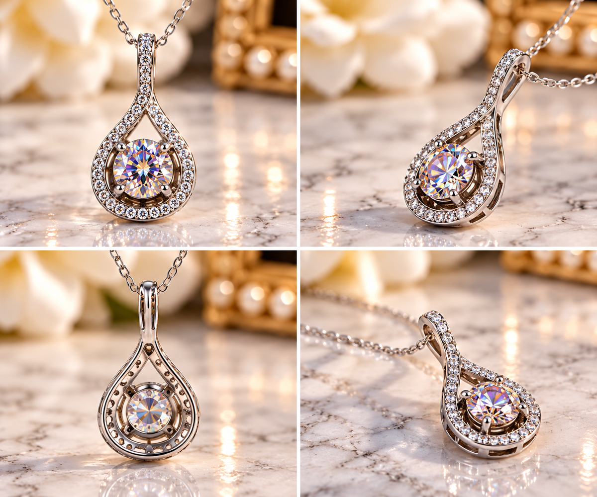 #1142- 1 CTW VVS Iridescent Yellow Moissanite Halo Pendant – .925 Sterling Silver