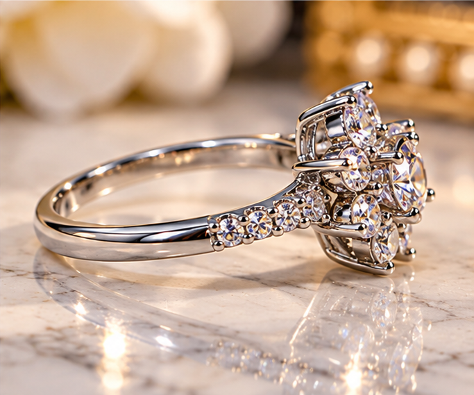 #84- 0.80 CTW Moissanite Natural Zircon Floral Ring | 925 Sterling Silver Size 9