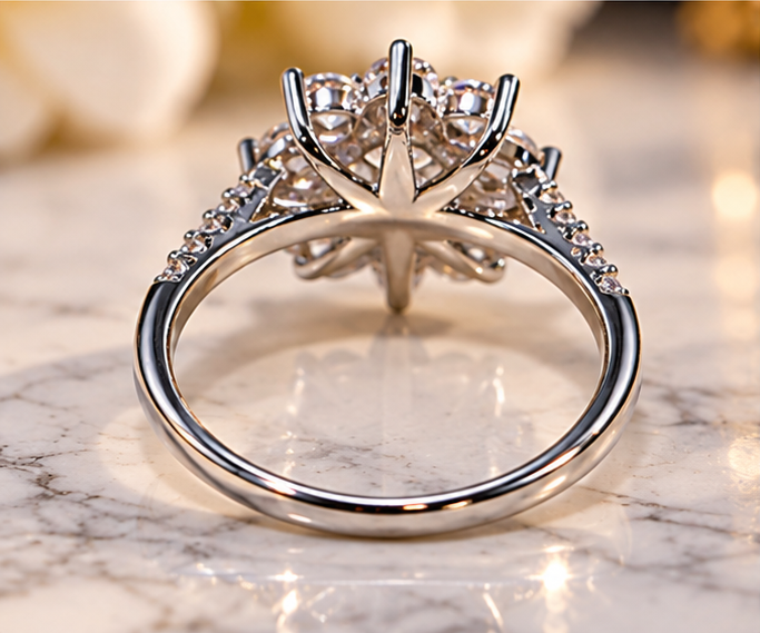 #84- 0.80 CTW Moissanite Natural Zircon Floral Ring | 925 Sterling Silver Size 9