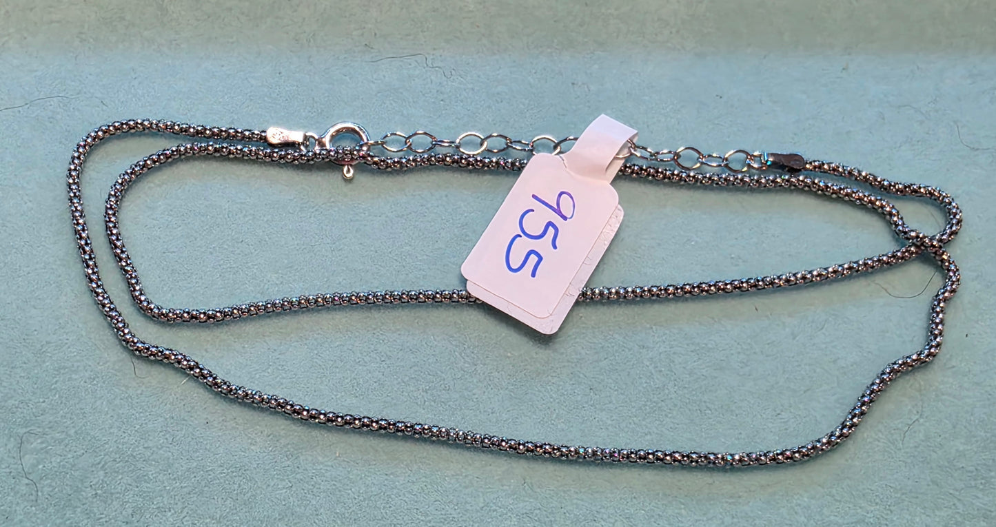 955 18"-20" oxenized popcorn chain .925 sterling silver chain.