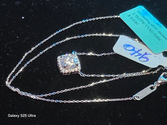 940 Roud Halo 2.73ct Moissanite Pendant attached on adjustable 16" to 18" Chain.