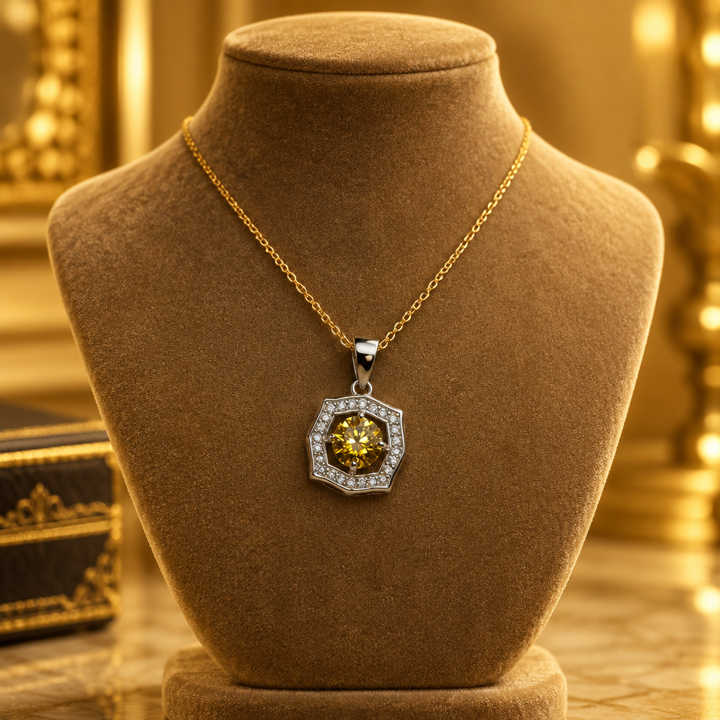 #81- 1.2 CTW Certified Yellow Moissanite Halo Pendant