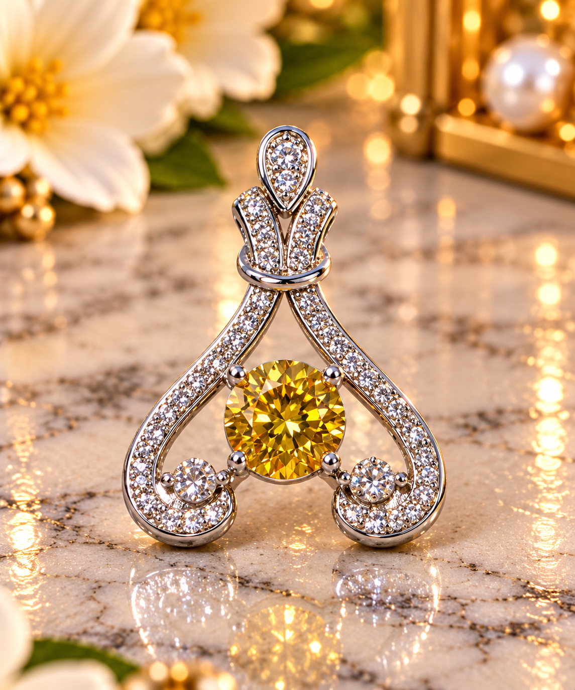 #149- 1.2CT Yellow Moissanite Round Brilliant Statement Pendant – .925 Sterling Silver – Certified